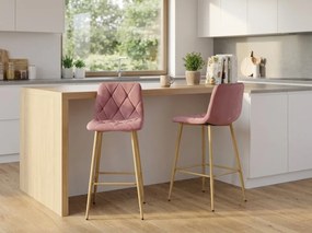 Ciemnoróżowy hoker NADO VELVET z nogami w dekorze dąb