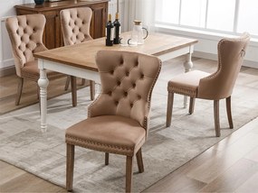 Zestaw 4 aksamitnych krzeseł - nogi z litego drewna - naturalny