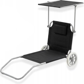 Leżak plażowy Solmare z daszkiem i kołami - składany leżak ogrodowy, czarny