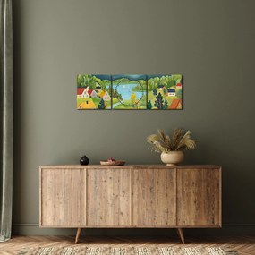 Obraz - Wioska w górach (z zegarem) (90x30 cm)