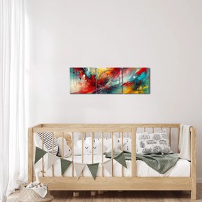 Obraz – Abstrakcja z czerwienią (z zegarem) (90x30 cm)