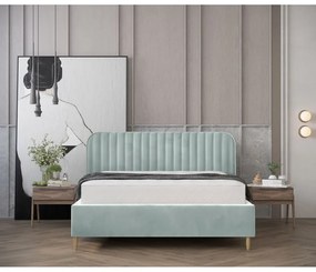 Miętowe tapicerowane łóżko jednoosobowe ze schowkiem ze stelażem 120x200 cm Noto – Maison de Rêve
