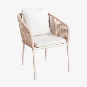 Zestaw 4 Krzeseł Jadalnianych Z Podłokietnikami Z Plecionej Liny Arhiza Classic Kremowa Tapioca - Sklum