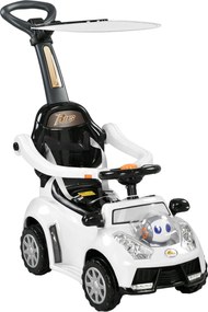 AIYAPLAY 2-w-1 Jeździk, zdejmowany daszek, światła, muzyka, klakson, plastik i metal, 96 x 39 x 90 cm, Biały/Czarny