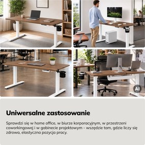 Biurko elektryczne z regulacją wysokości ergonomiczne białe/orzech,1400x700 mm: ARIA