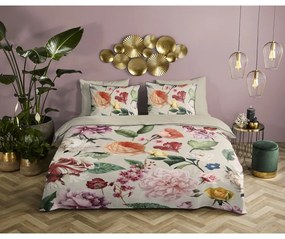 Beżowa pościel dwuosobowa z satyny bawełnianej 200x220 cm Fiori – Descanso