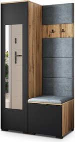 Masseno Garderoba VIRA 95/181/51 cm Nowoczesna Szafa do Przedpokoju Dąb wotan, MONOLITH 85 (Szary)