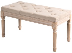 HOMCOM Pufa Tapicerowana Vintage 80x40x43cm Beżowa z Guzikami Wykończenie Lniane Wytrzymała do 120kg do Sypialni | Aosom PL