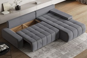 Masseno Narożnik ALESE z funkcją spania i pojemnikiem na pościel Narozniki L, Rozkładana sofa - Szary, MONOLITH 85