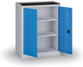 Szafa warsztatowa, 2 półki, 1180 × 950 × 500 mm, niebieskie drzwi