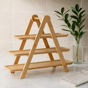 Trzypoziomowa patera na przekąski FLUX, bambus, 43 x 18 x 39 cm