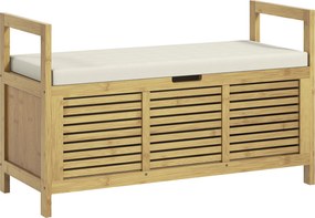 HOMCOM Półka na buty z pojemnikiem, Ławka na buty, miękkie siedzisko, bambus, 100x40x60 cm