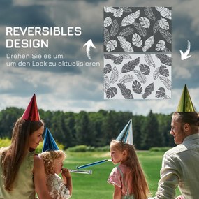 Outsunny Zewnętrzny dywan z możliwością odwrócenia, wodoszczelny, Wzór liść, 182x274cm, Szary/Biały