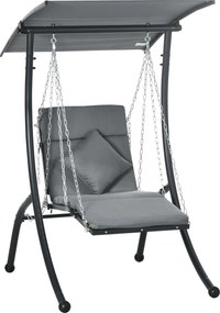 Outsunny Leżanka wisząca ogrodowa z regulowanym dachem poduszka na siedzisko i głowę stalowa rama szara | Aosom PL
