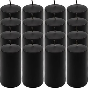 Zestaw świec filarowych, 10 cm, Ø 5 cm, czarne, 16 szt.