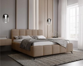 Emporius Kastilo łóżko dwuosobowe 140x200 z pojemnikiem, łóżko tapicerowane, stelaż, tkanina boucle, beżowy (Anthology 4)