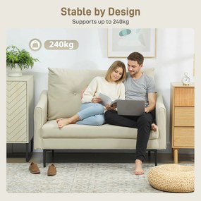 HOMCOM Sofa 2-osobowa z piankowym wypełnieniem i obiciem materiałowym, do salonu, sypialni, rama metalowa, kremowy