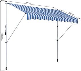 Outsunny markiza markiza zaciskowa składane ramię korbka ręczna balkon 3 x 1,5 m aluminiowy niebieska