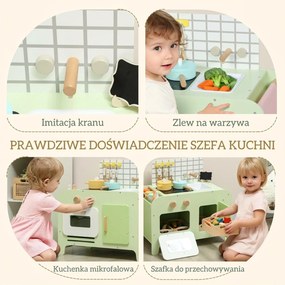 AIYAPLAY zestaw kuchni dla dzieci, MDF, 15 akcesoriów, szafki, 40 cm, od 3 lat, zielony