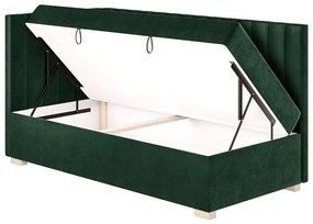 Ciemnozielone narożne łóżko dziecięce ze schowkiem i materacem 90x200 cm Snugi – Ghado
