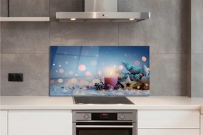 Szklany Panel Wigilijna Świeca i Śnieg