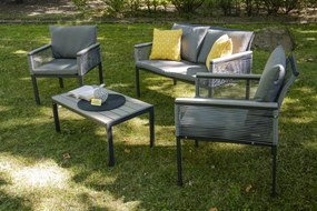 Aluminiowy zestaw mebli ogrodowych (2 x fotel, sofa + stolik) CORTO okrągły szary technorattan