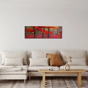 Obraz - Czerwony Las (z zegarem) (90x30 cm)