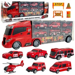 Woopie zestaw ciężarówka transporter 3w1 czerwony 11 el.