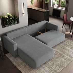 Masseno Narożnik TURIN z funkcją spania i pojemnikiem na pościel do Salonu, Rozkładana sofa - Szary, SORO 90