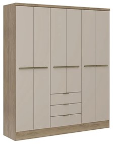 Szafa 6-drzwiowa z 3 szufladami - szer. 180 cm - Beżowy i naturalny - PEROLI