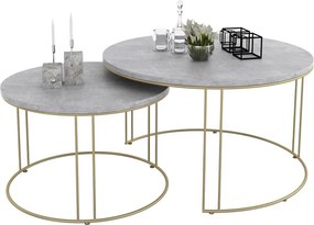 Zestaw dwóch stolików kawowych złoty + beton M6-N41