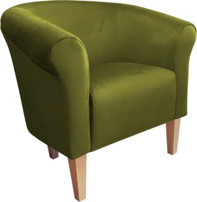 Fotel Milo tkanina Welur wygodny fotel tapicerowany do salonu i sypialni : Kolor nogi - Drewno, Kolor tkaniny - VELVET - BL75, Wysokość nogi - 20 cm