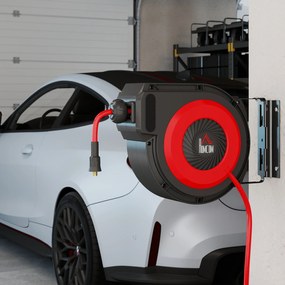 HOMCOM Bęben na wąż z mechanizmem zwijania, 16,5 m długi wąż, montaż ścienny, Czerwony+Czarny