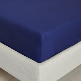 Ciemnoniebieskie prześcieradło z perkalu bawełnianego z gumką 185x200 cm Cotton Percale – Bianca