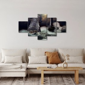 Obraz - Statek płynący przez wzburzone fale (125x70 cm)