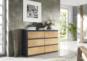 Komoda NUDO - Antracyt / Front Dąb / Mat / 120 cm / 6 szuflad