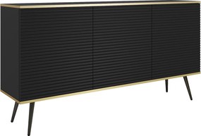 Komoda: czarna, nogi czarne, 160 x 85 x 39 cm, fronty ryflowane