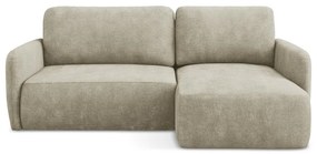 Beżowy narożnik rozkładany z tkaniny szenilowej ze schowkiem (prawostronny/z szezlongiem) Lilo – Makamii