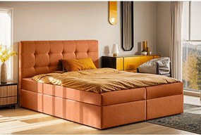 Łóżko kontynentalne z materacem i pojemnikiem LUDANO, tkanina Noel, Pomarańczowy, 180x200 cm, H2-Pocket