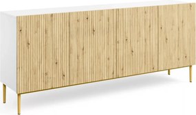 Komoda Nicole 200 cm czterodrzwiowa - biały / dąb artisan / złote nóżki