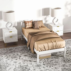 HOMCOM Łóżko Pojedyncze, Główka &amp; Listwa Pozioma, 26cm Przestrzeń Pod Łóżkiem, Drewno Sosnowe, 208x96x70 cm, Białe