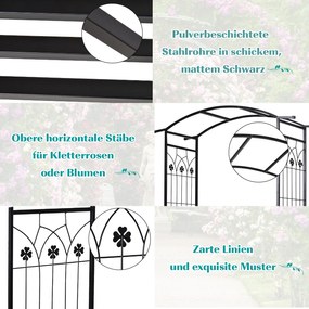 Outsunny Łuk Ogrodowy z Ławką Metalowa Brama Pergola Kratka dla Roślin Wspinających Czarny 152x58x207cm | Aosom PL