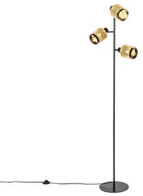 Candeeiro de pé industrial preto com dourado 3-luzes - Kayden