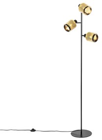 Industrialna lampa podłogowa czarna ze złotymi 3 punktami - KaydenPrzemysłowy Oswietlenie wewnetrzne