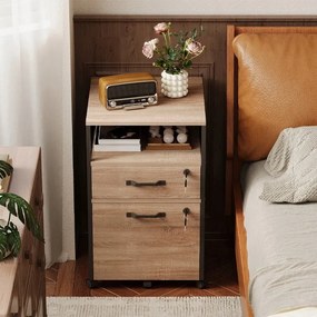 Szafka na kółkach kontenerek na dokumenty z szufladami zamykana jasny brąz