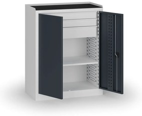 Szafa warsztatowa, 1 półka + 3 szuflady, 1180 × 950 × 500 mm, grafitowe drzwi