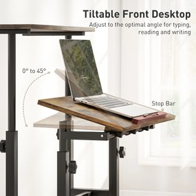 HOMCOM Biurko regulowane wysokości z półką, kółkami, biurko komputerowe Rustykalny-Brąz 60 x 60 x 70,5-120 cm