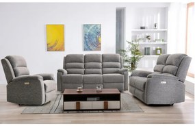 Kanapa 3-osobowa z tkaniny z elektryczną funkcją relax ze stolikiem NEVERS - Szara