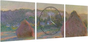 Obraz - Claude Monet, Stacks of Wheat (End of Summer) , reprodukcje (z zegarem) (90x30 cm)