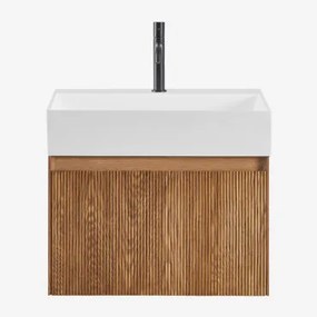 Zestaw Mebli Łazienkowych Z Drewna Z Wbudowaną Umywalką Aldeia Popielaty Brąz & Bezlusterkowiec & Czarny ↑20 - Sklum